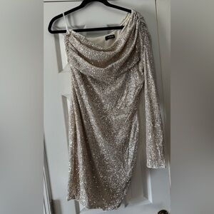 One Shoulder Sequin Dress - Silver
